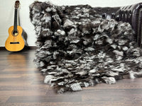 Tatifurs Natural Silver Fox Fur Throw Blanket Velvet Cotton Backing