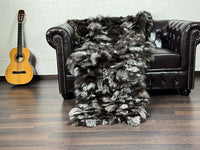 Tatifurs Natural Silver Fox Fur Throw Blanket Velvet Cotton Backing