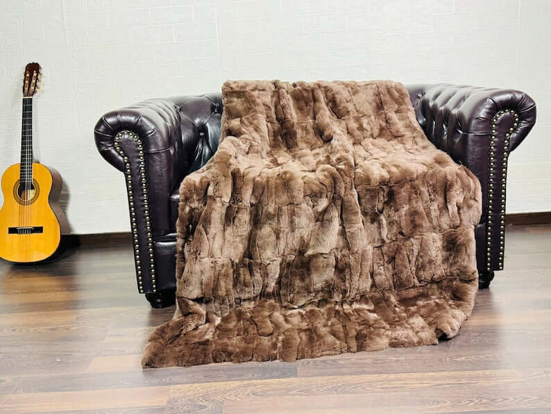 Tatifurs Double Sided Brown Rex Rabbit Fur Throw Blanket