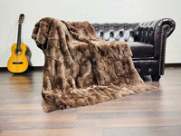 Tatifurs Double Sided Brown Rex Rabbit Fur Throw Blanket