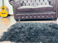 Tatifurs Black Mongolian Sheepskin Full Skin Fur Throw Blanket Velvet Cotton Backing
