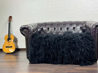 Tatifurs Black Mongolian Sheepskin Full Skin Fur Throw Blanket Velvet Cotton Backing