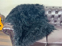 Tatifurs Black Mongolian Sheepskin Full Skin Fur Throw Blanket Velvet Cotton Backing