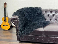 Tatifurs Black Mongolian Sheepskin Full Skin Fur Throw Blanket Velvet Cotton Backing