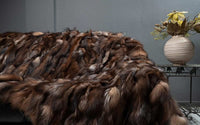 Tatifurs Natural Crystal Dark Fox Fur Throw Blanket Velvet Cotton Backing
