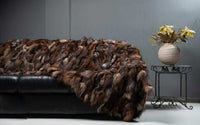 Tatifurs Natural Crystal Dark Fox Fur Throw Blanket Velvet Cotton Backing