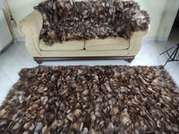 Tatifurs Natural Crystal Dark Fox Fur Throw Blanket Velvet Cotton Backing
